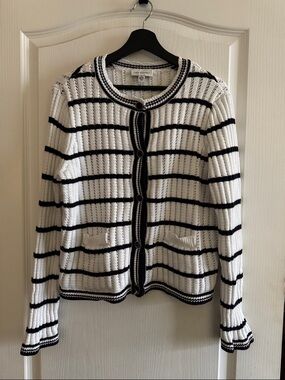 Free Assembly Blue and White Cardigan Sweater with Gold and blue Buttons Size XL